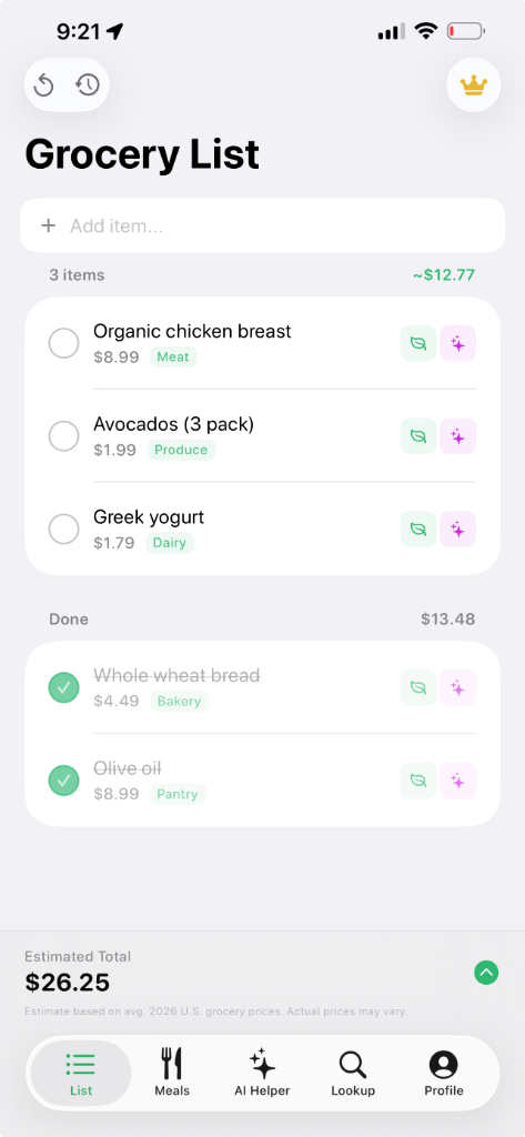 Vanilla App — Grocery List